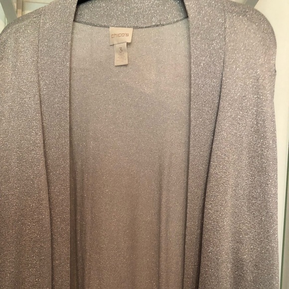 Chico’s Metallic Silver Long Open Cardigan Size 3 (14-16) - Picture 1 of 8